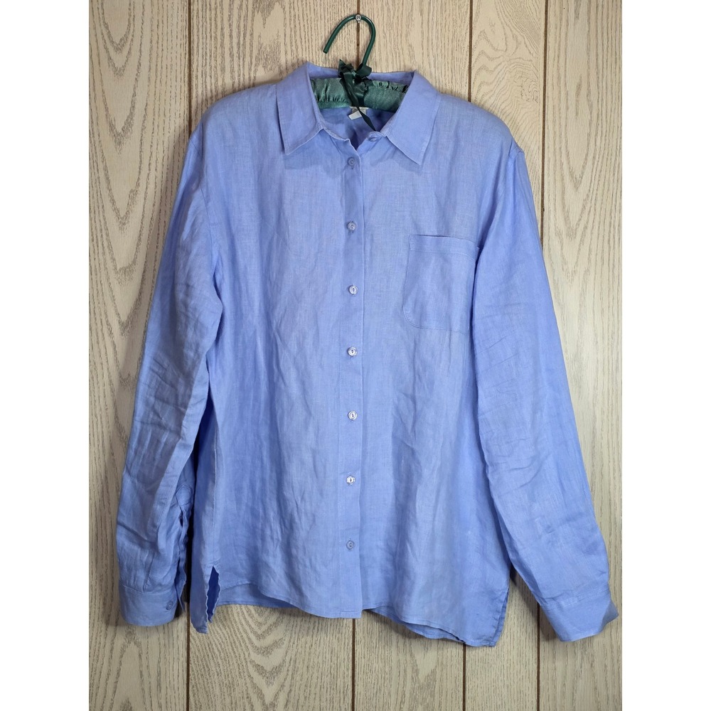 LL Bean Womens XL Blue 100% Linen Long Sleeve Button Down Shirt 286899